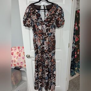 NWT Sugarlips Brown Journee Floral Morty Puff Sleeve Maxi Dress in Size L (12)